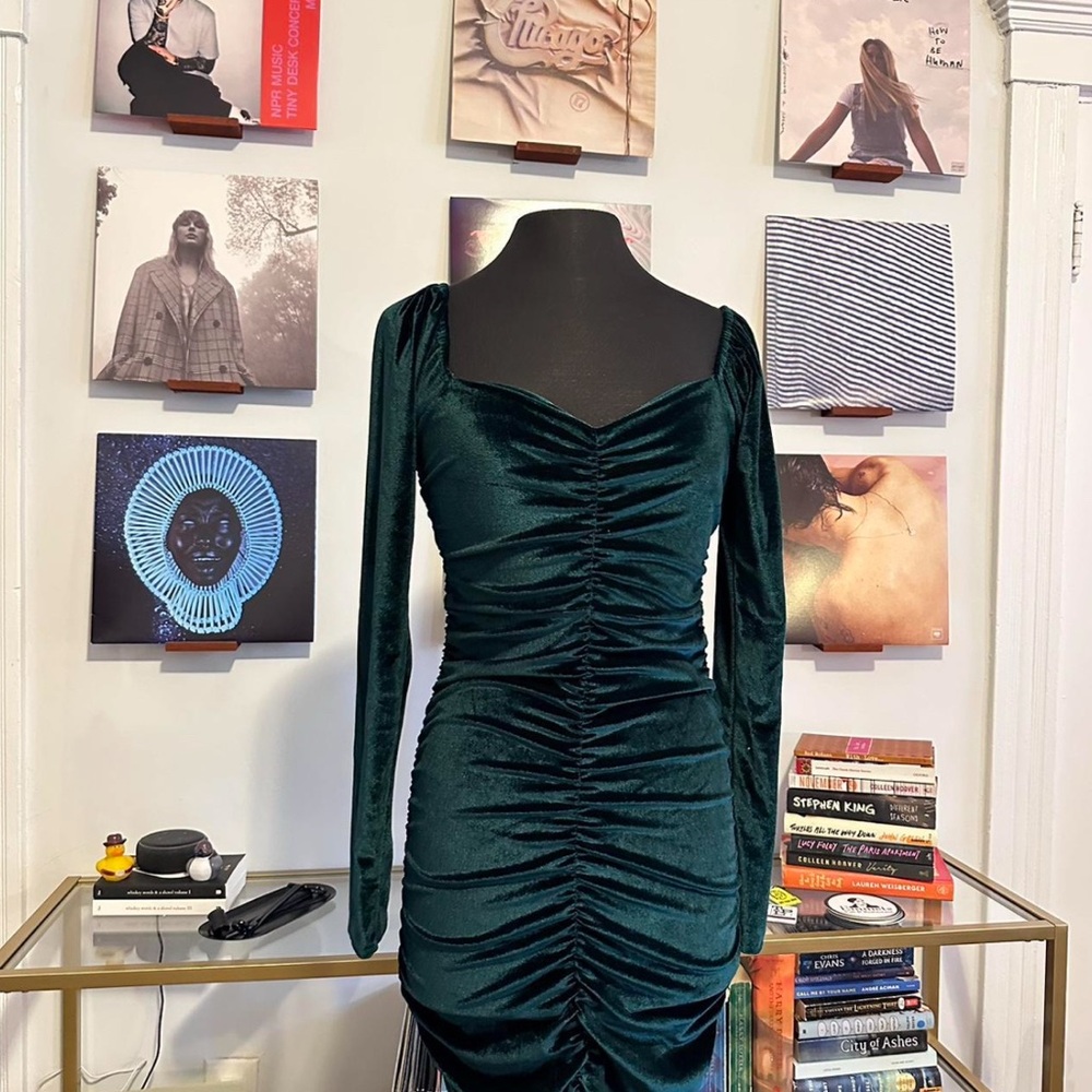 Elegant Velvet Green Dress